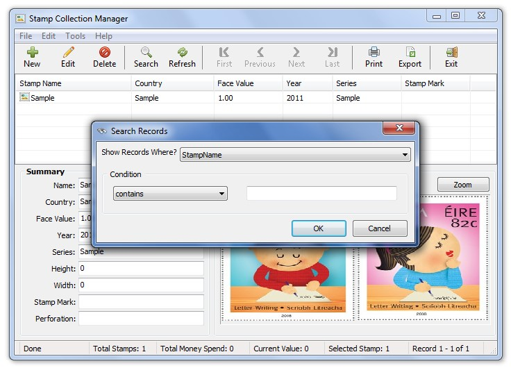 Stamp/Coin/Banknote Collection Manager, Hobby, Educational & Fun Software Screenshot